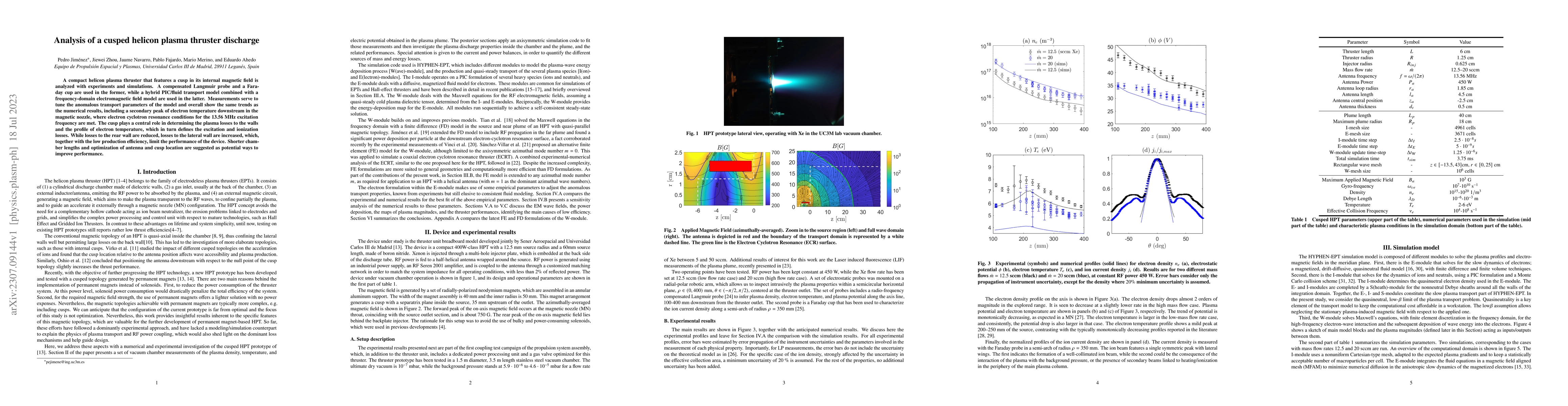 Thumbnail for Analysis of a cusped helicon plasma thruster discharge