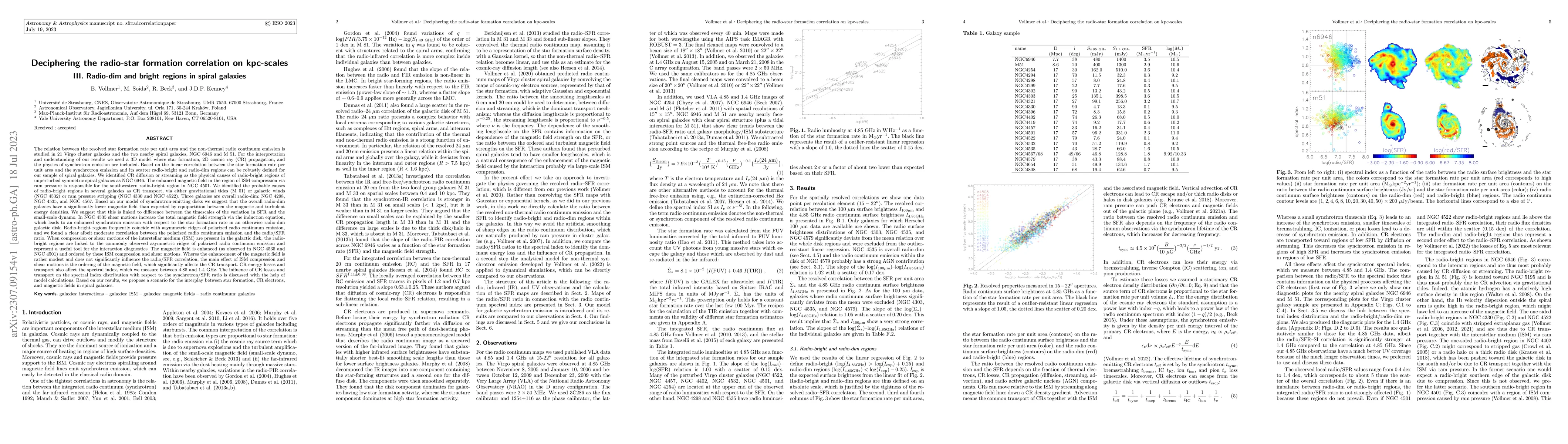 Thumbnail for Deciphering the radio-star formation correlation on kpc-scales III.
  Radio-dim and bright regions in spiral galaxies