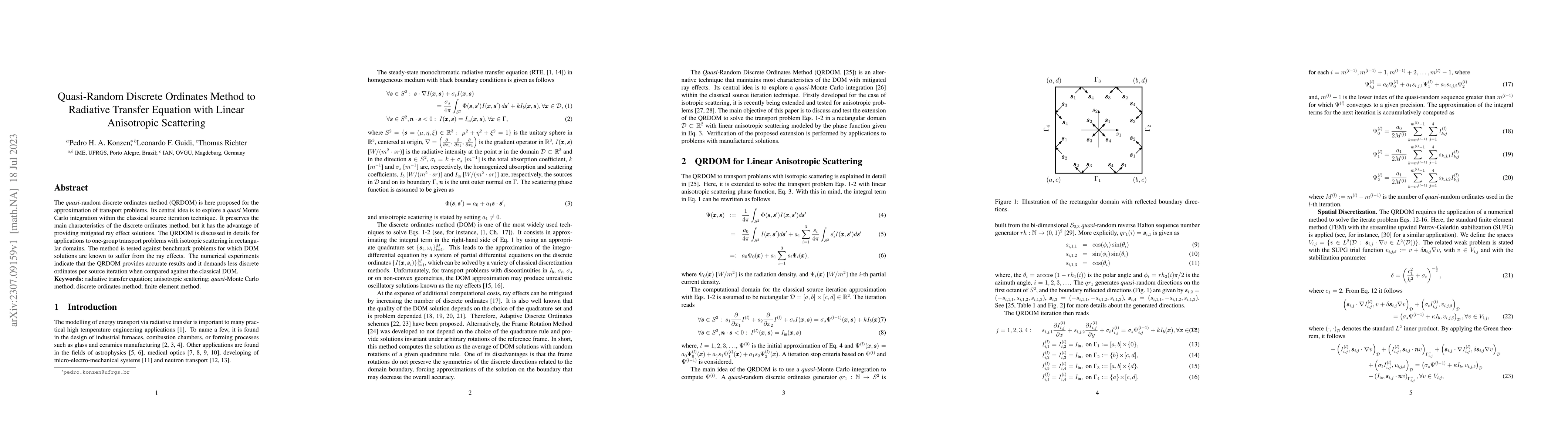 Thumbnail for Quasi-Random Discrete Ordinates Method to Radiative Transfer Equation
  with Linear Anisotropic Scattering