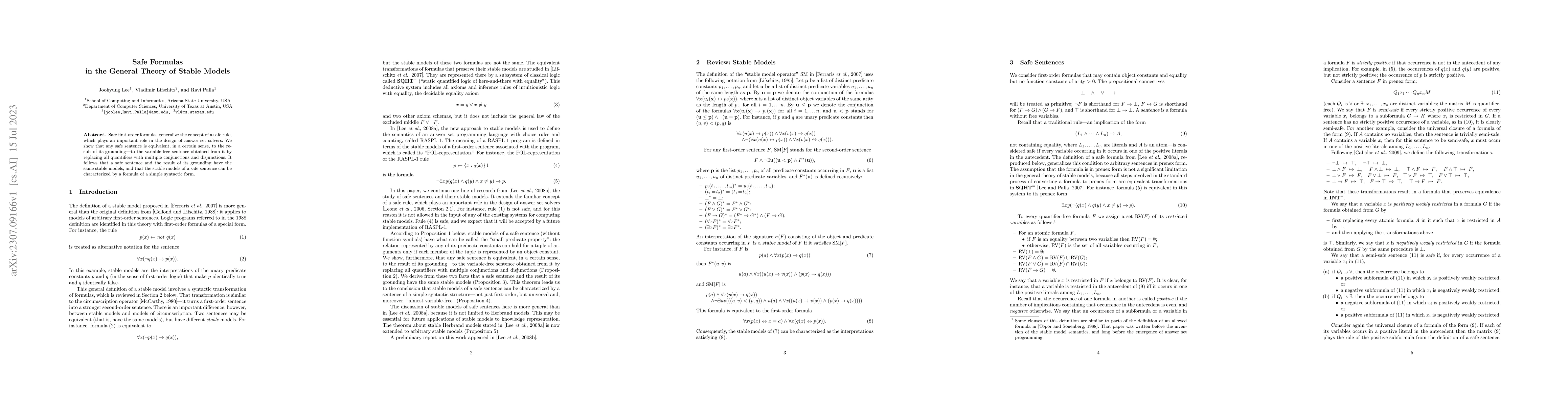 Thumbnail for Safe Formulas in the General Theory of Stable Models