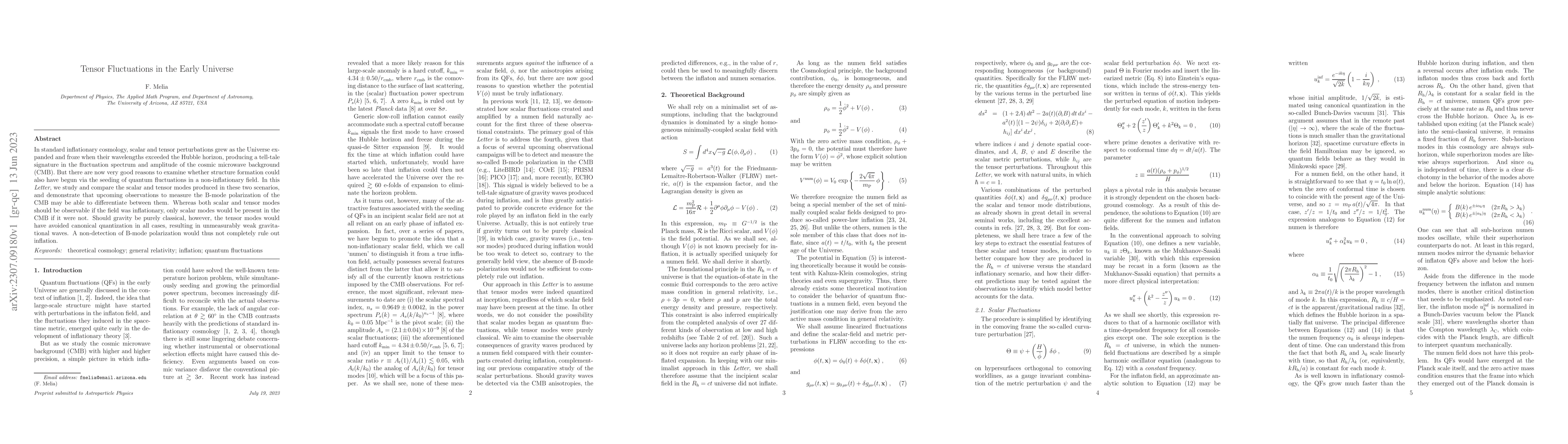 Thumbnail for Tensor Fluctuations in the Early Universe