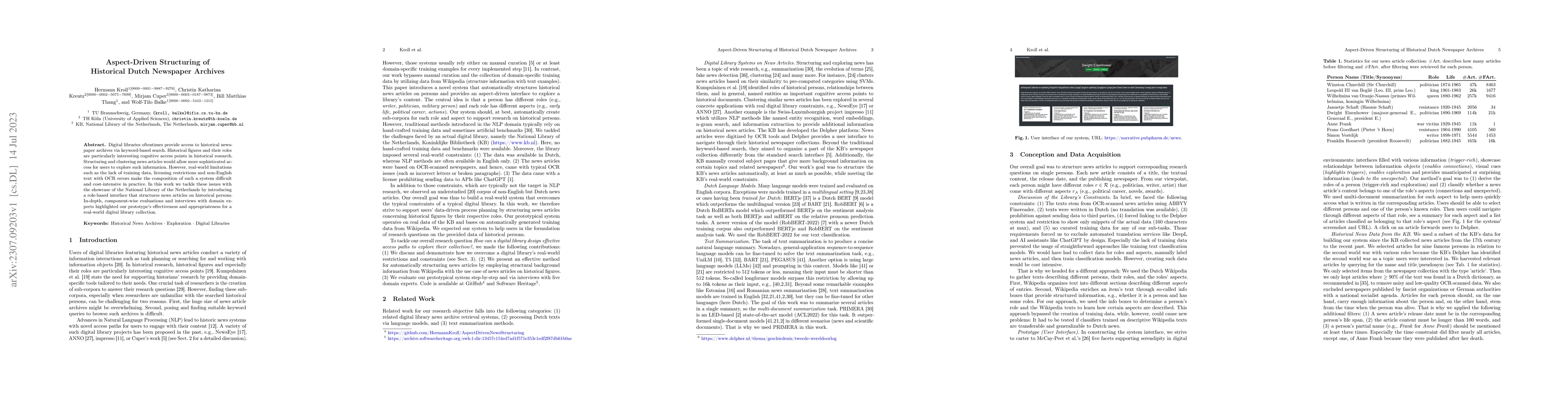 Thumbnail for Aspect-Driven Structuring of Historical Dutch Newspaper Archives