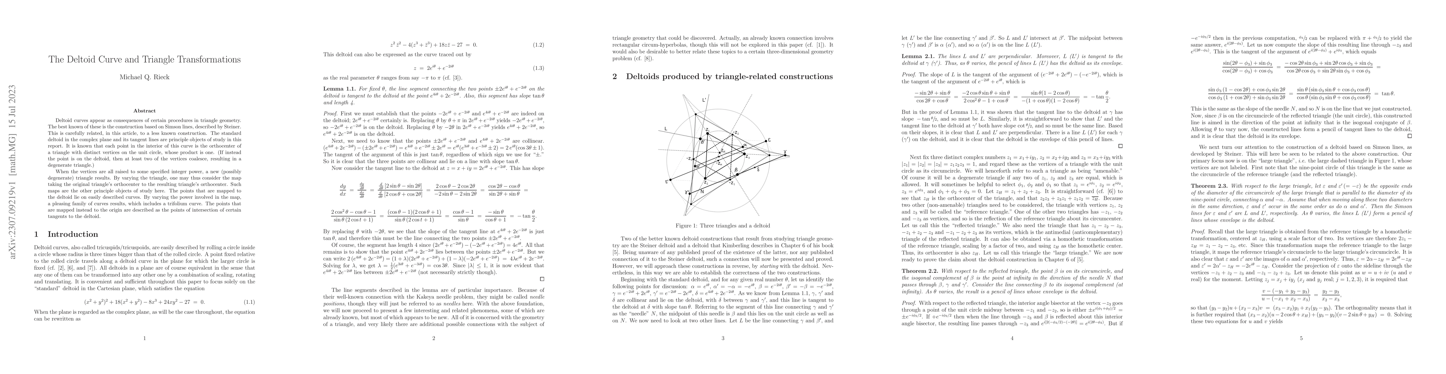 Thumbnail for The Deltoid Curve and Triangle Transformations