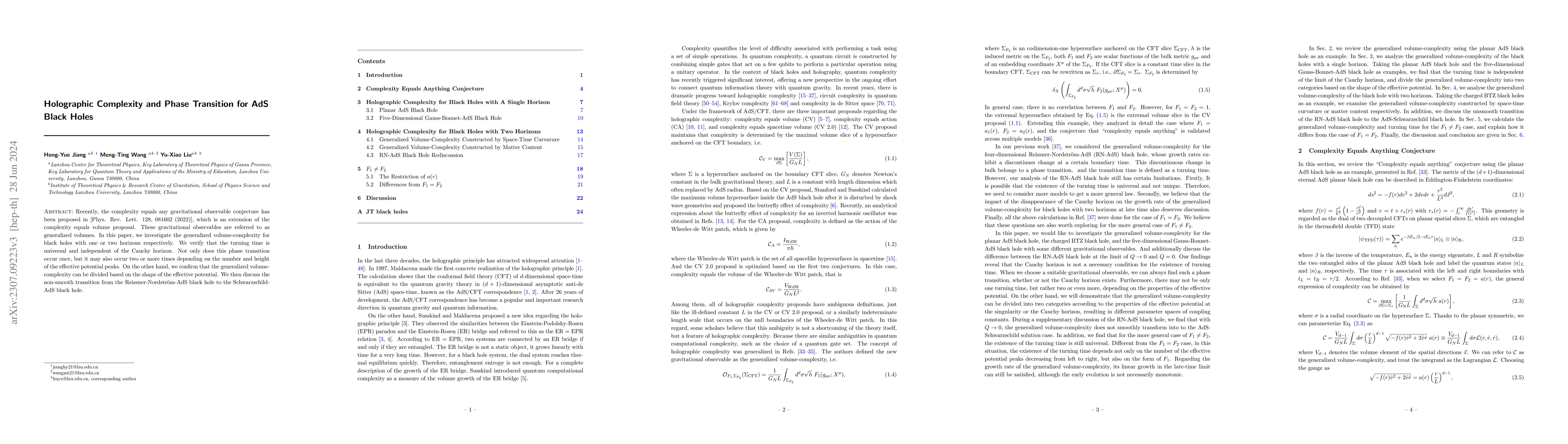 Thumbnail for Holographic Complexity and Phase Transition for AdS Black Holes