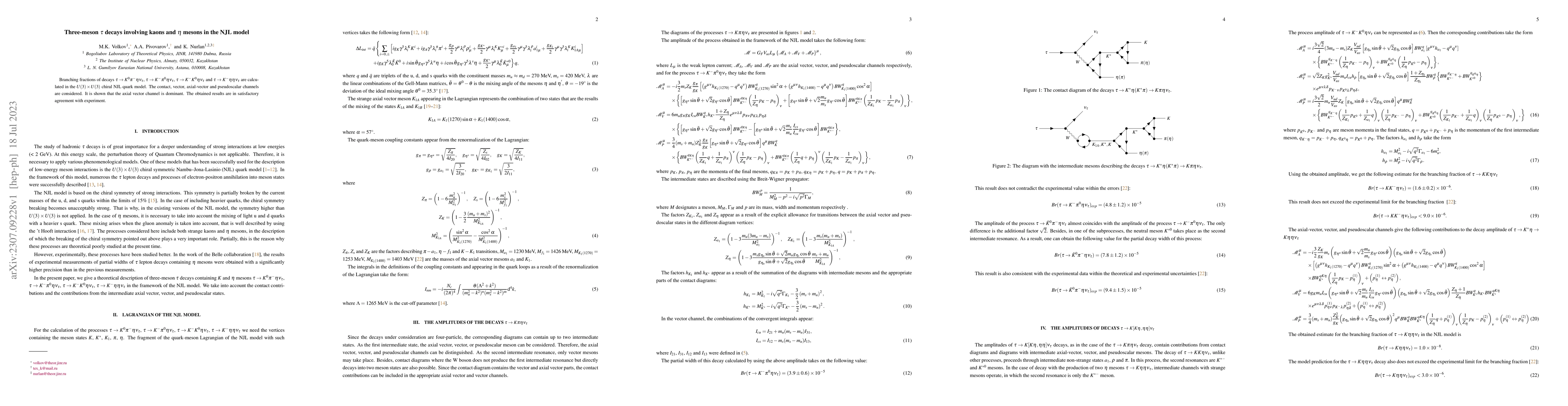 Thumbnail for Three-meson $\tau$ decays involving kaons and $\eta$ mesons in the NJL
  model