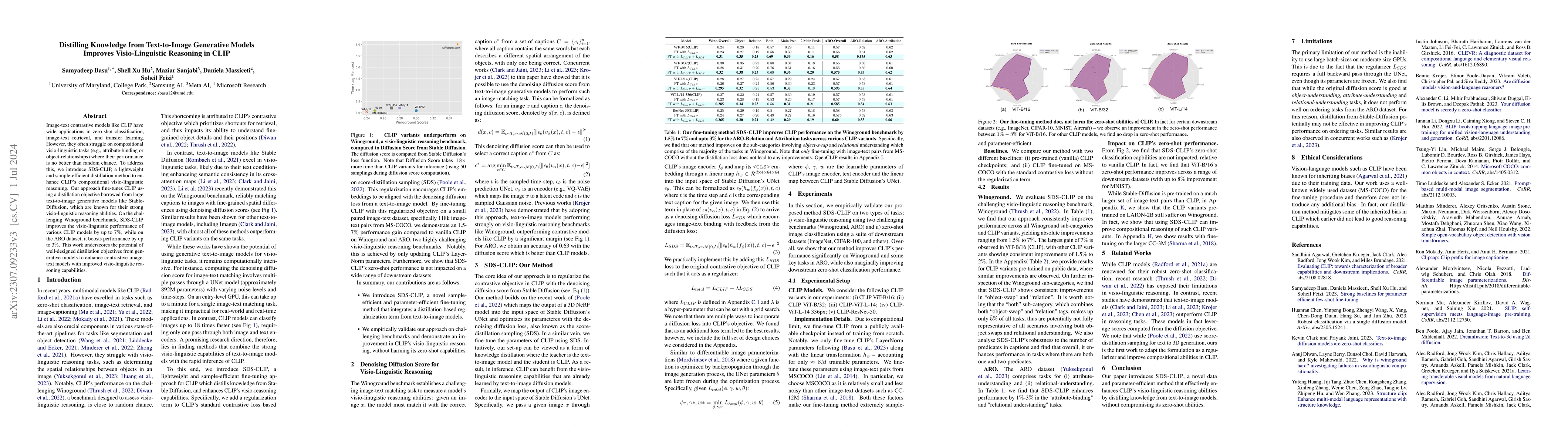 Thumbnail for Distilling Knowledge from Text-to-Image Generative Models Improves
  Visio-Linguistic Reasoning in CLIP