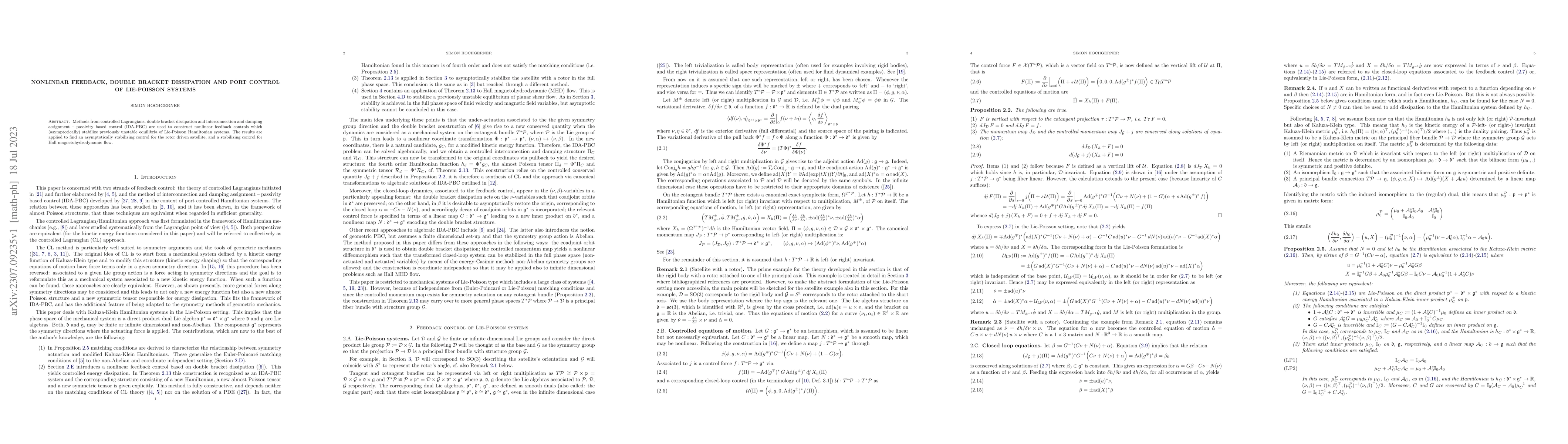 Thumbnail for Nonlinear feedback, double bracket dissipation and port control of
  Lie-Poisson systems