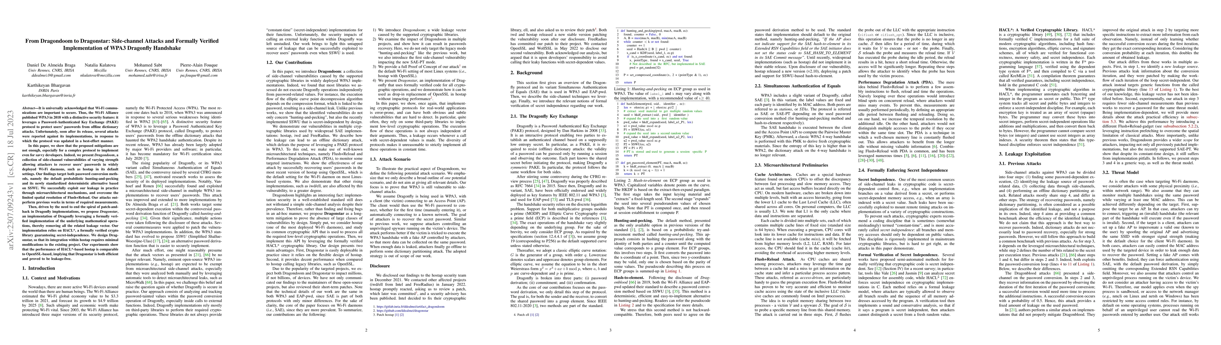 Thumbnail for From Dragondoom to Dragonstar: Side-channel Attacks and Formally
  Verified Implementation of WPA3 Dragonfly Handshake