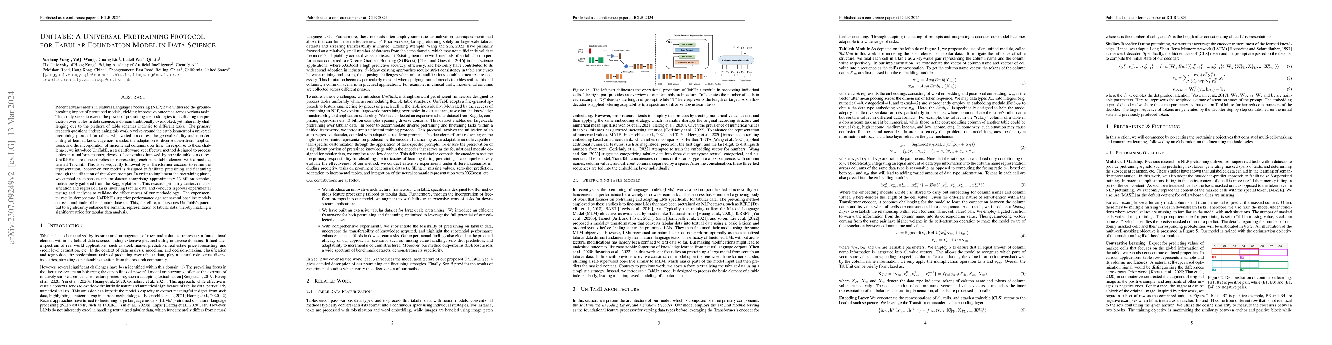 Thumbnail for UniTabE: A Universal Pretraining Protocol for Tabular Foundation Model
  in Data Science