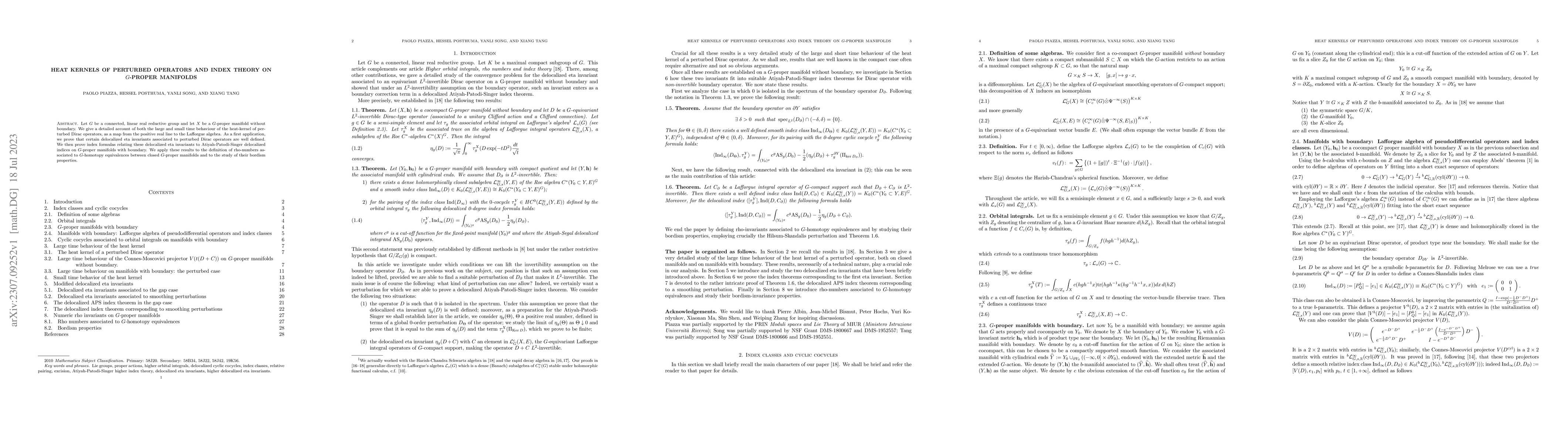 Thumbnail for Heat kernels of perturbed operators and index theory on G-proper
  manifolds