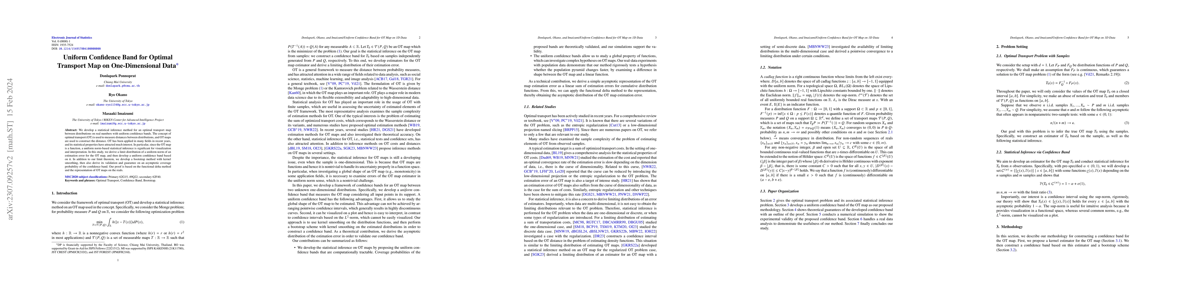 Thumbnail for Uniform Confidence Band for Optimal Transport Map on One-Dimensional
  Data