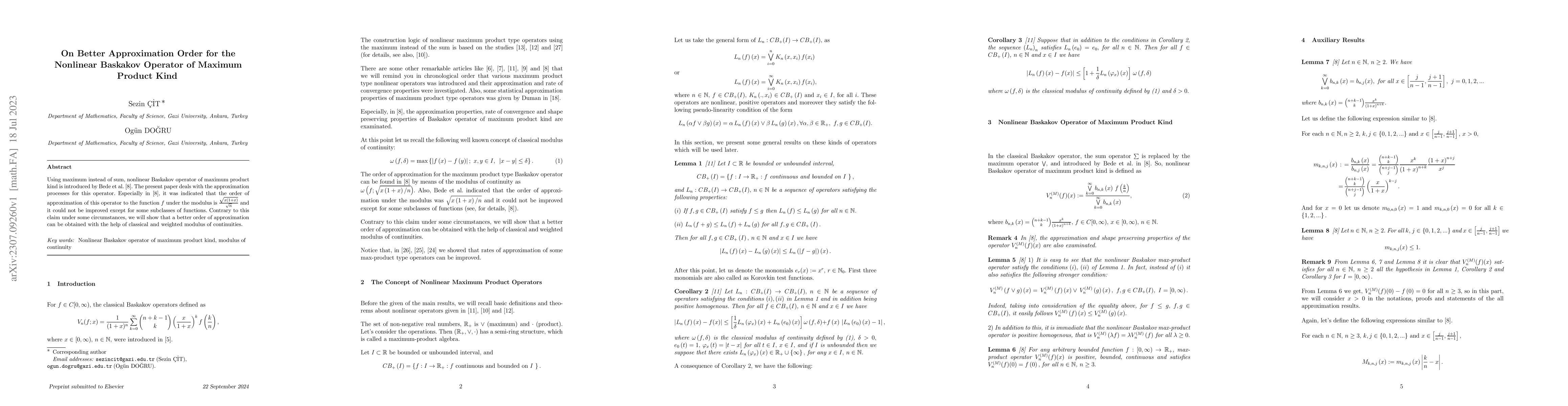 Thumbnail for On Better Approximation Order for the Nonlinear Baskakov Operator of
  Maximum Product Kind