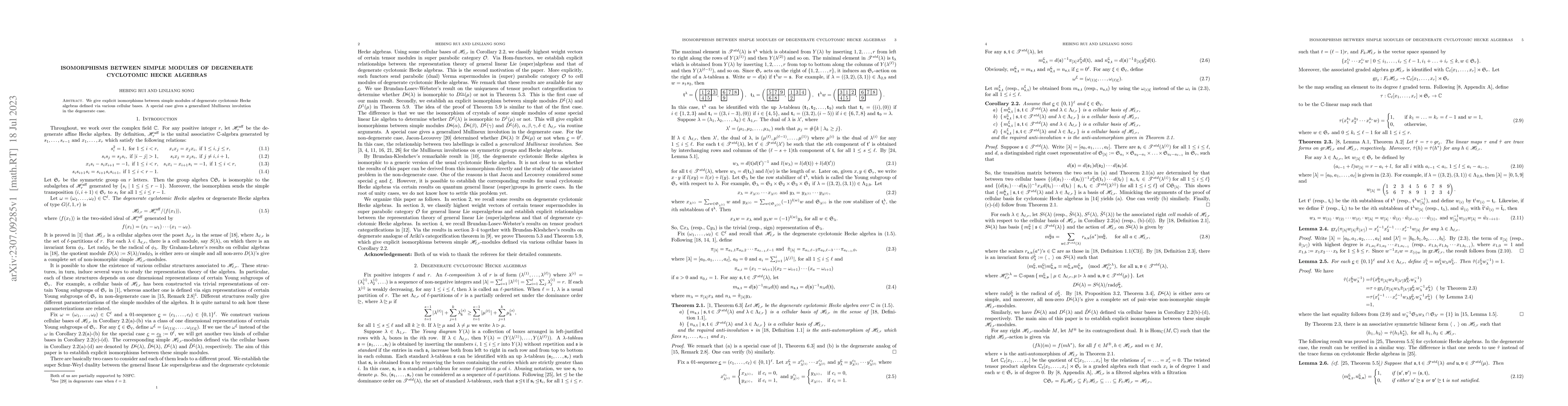 Thumbnail for Isomorphisms between simple modules of degenerate cyclotomic Hecke
  algebras