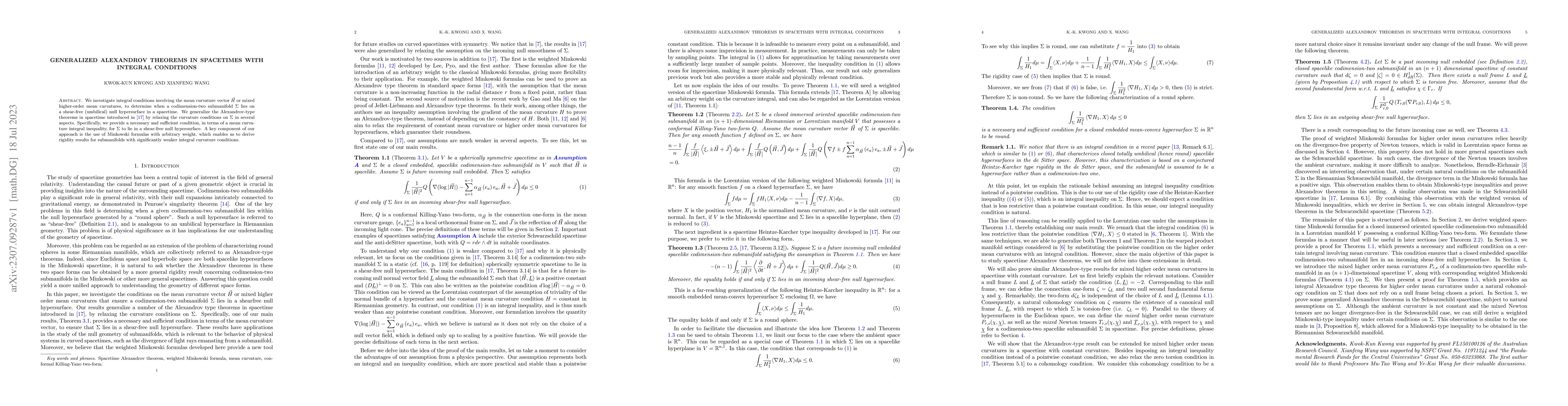 Thumbnail for Generalized Alexandrov theorems in spacetimes with integral conditions