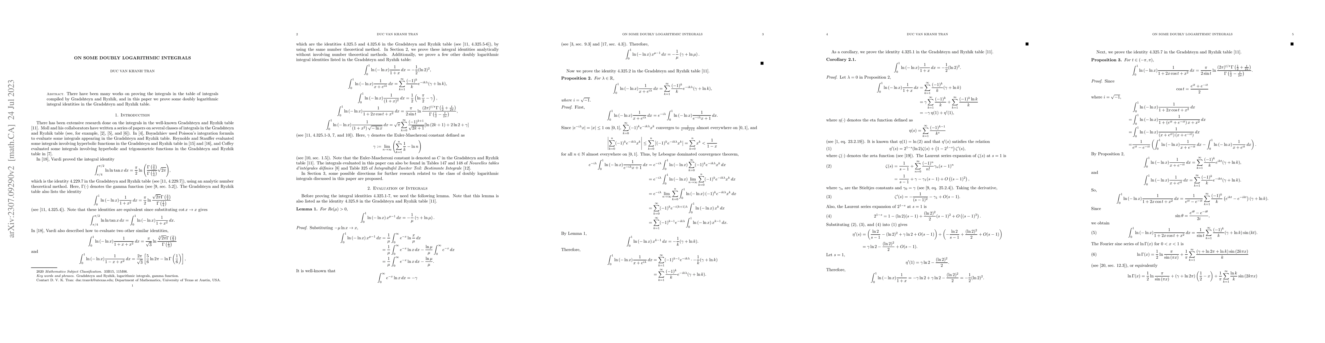 Thumbnail for On Some Doubly Logarithmic Integrals