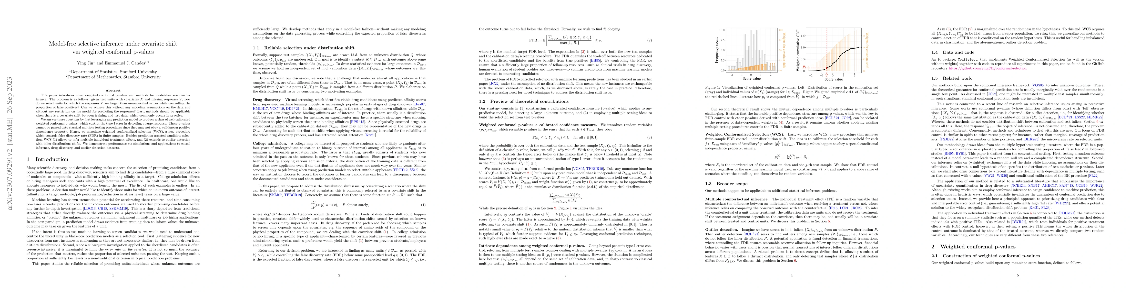 Thumbnail for Model-free selective inference under covariate shift via weighted
  conformal p-values