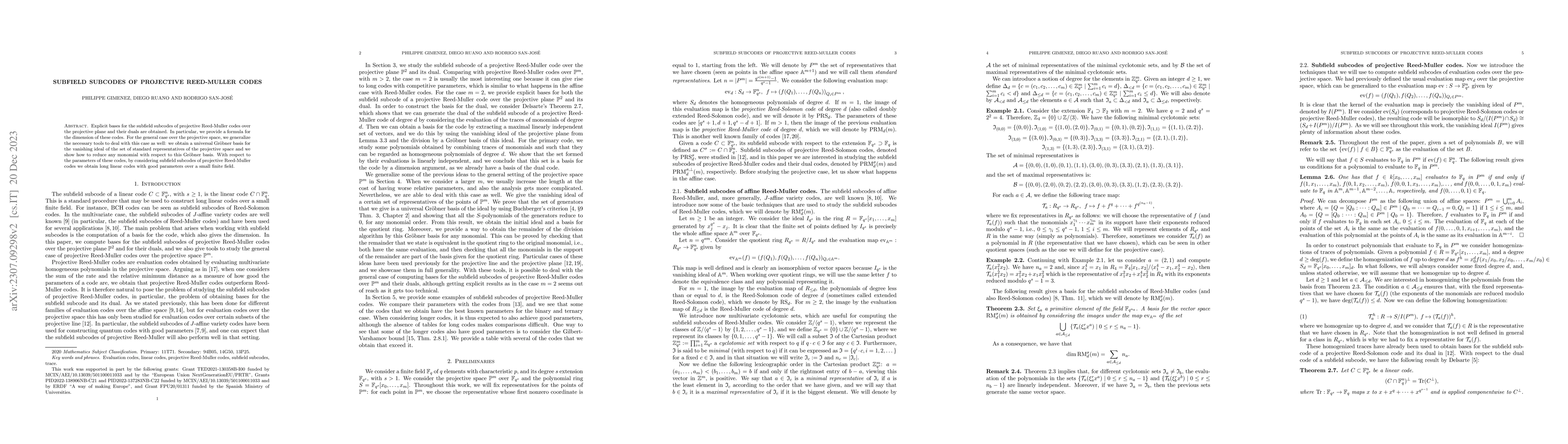 Thumbnail for Subfield subcodes of projective Reed-Muller codes