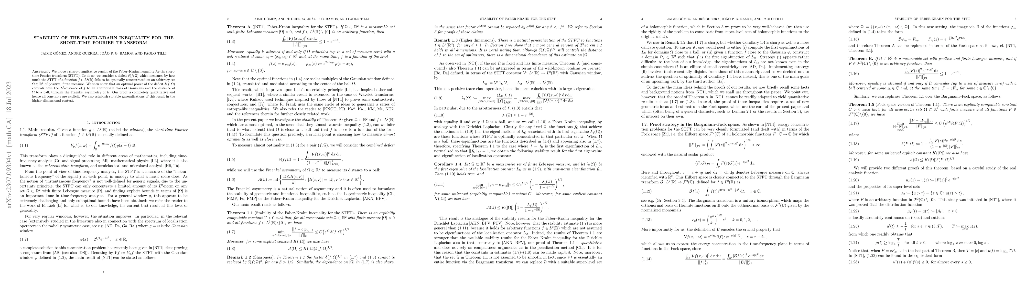 Thumbnail for Stability of the Faber-Krahn inequality for the Short-time Fourier
  Transform