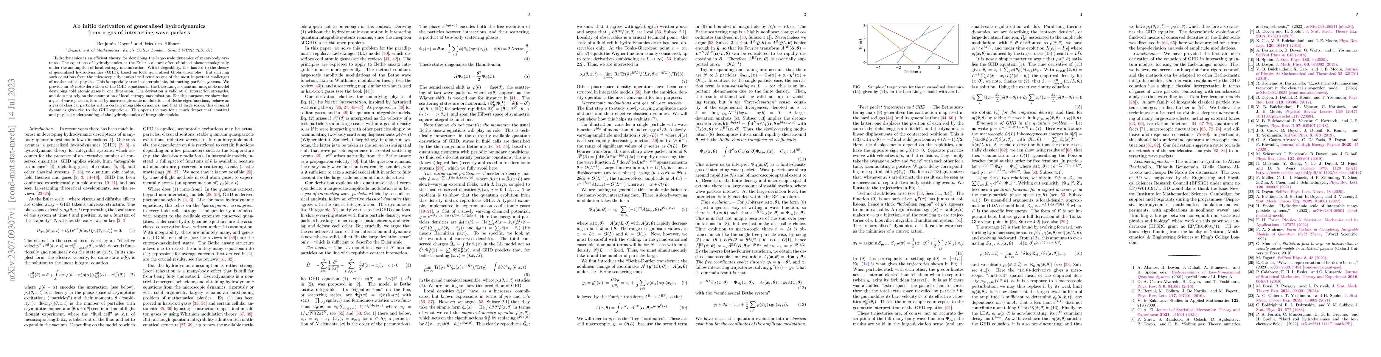 Thumbnail for Ab initio derivation of generalised hydrodynamics from a gas of
  interacting wave packets