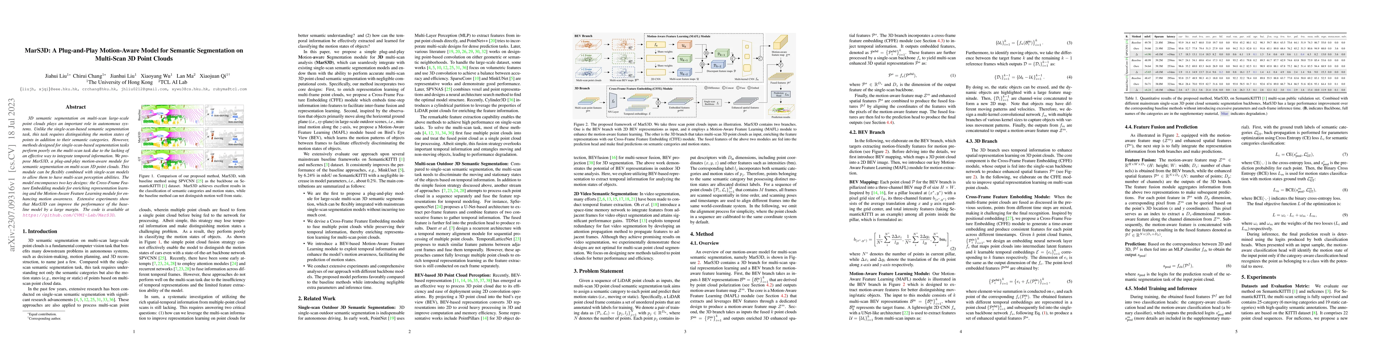 Thumbnail for MarS3D: A Plug-and-Play Motion-Aware Model for Semantic Segmentation on
  Multi-Scan 3D Point Clouds