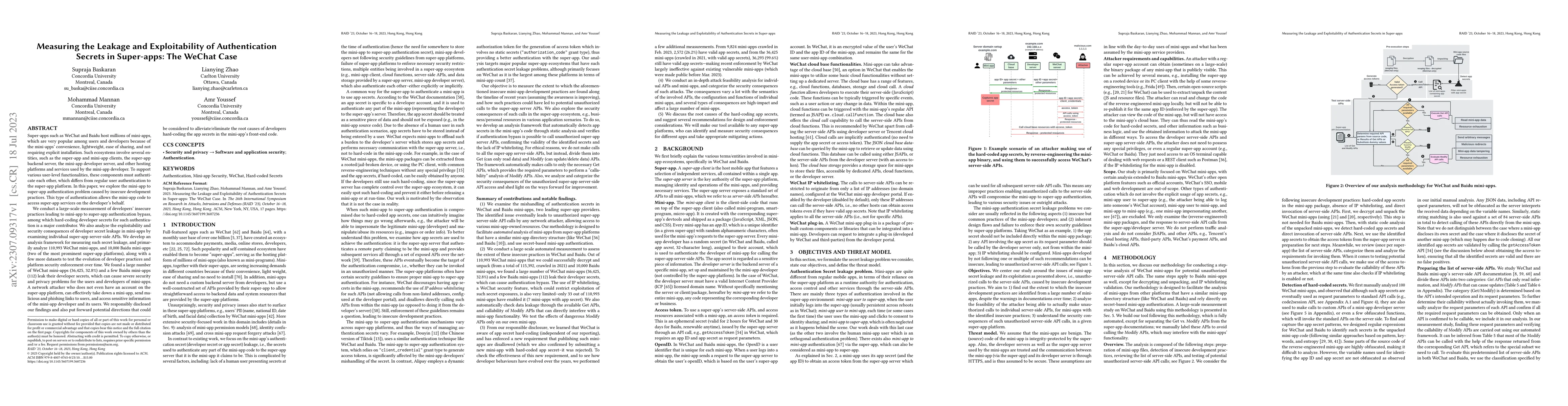 Thumbnail for Measuring the Leakage and Exploitability of Authentication Secrets in
  Super-apps: The WeChat Case