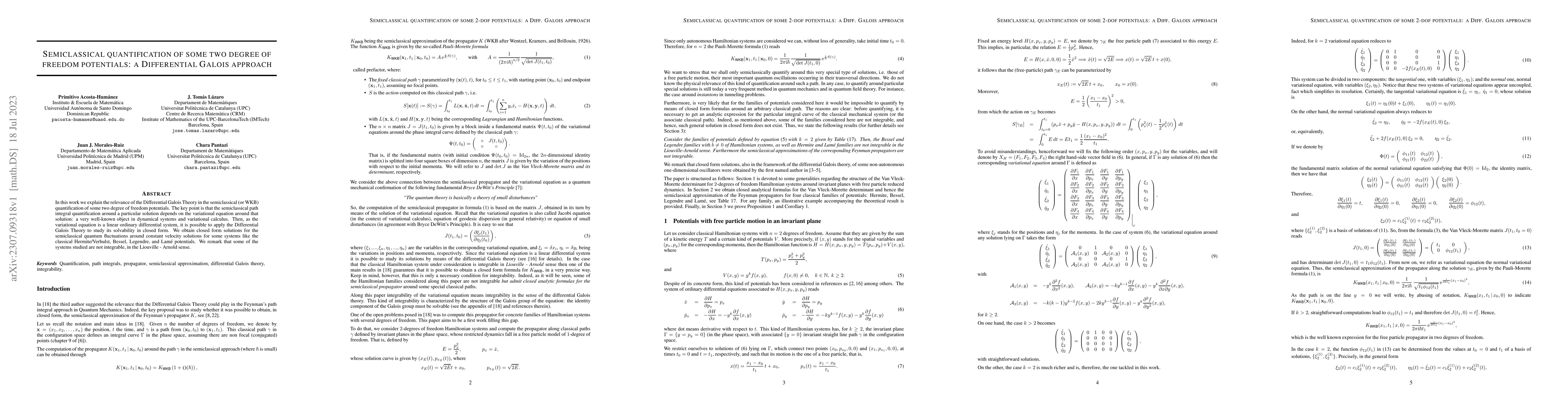 Thumbnail for Semiclassical quantification of some two degree of freedom potentials: a
  Differential Galois approach