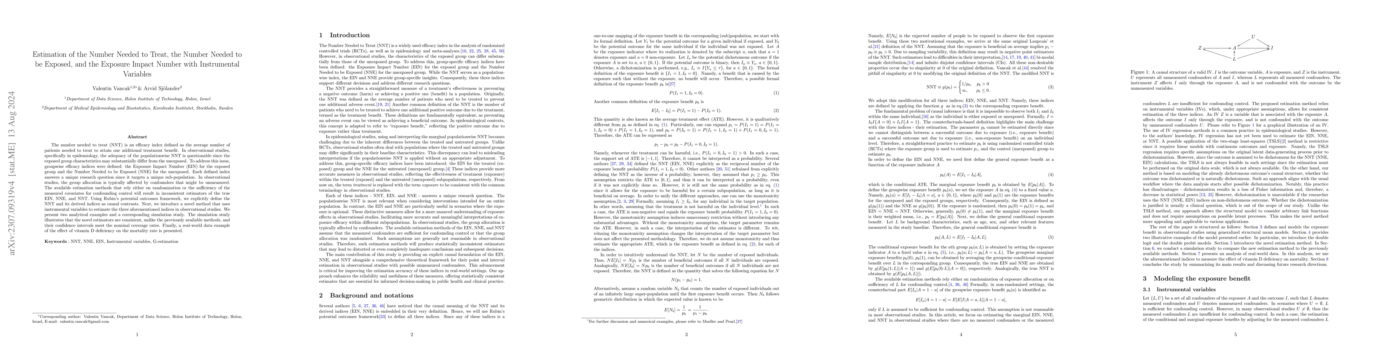 Thumbnail for Estimation of the Number Needed to Treat, the Number Needed to be
  Exposed, and the Exposure Impact Number with Instrumental Variables