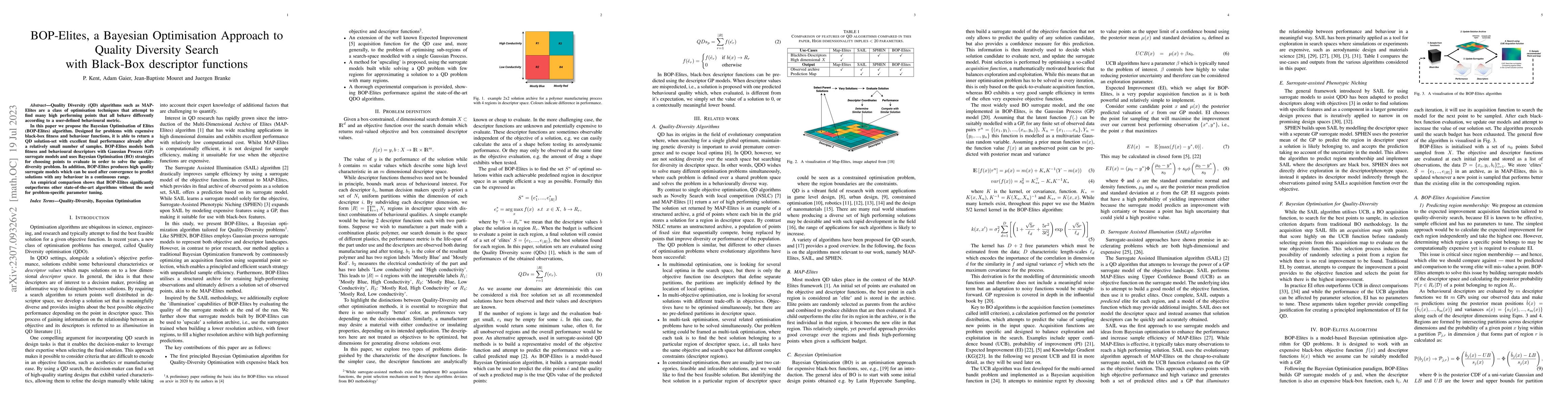 Thumbnail for BOP-Elites, a Bayesian Optimisation Approach to Quality Diversity Search
  with Black-Box descriptor functions