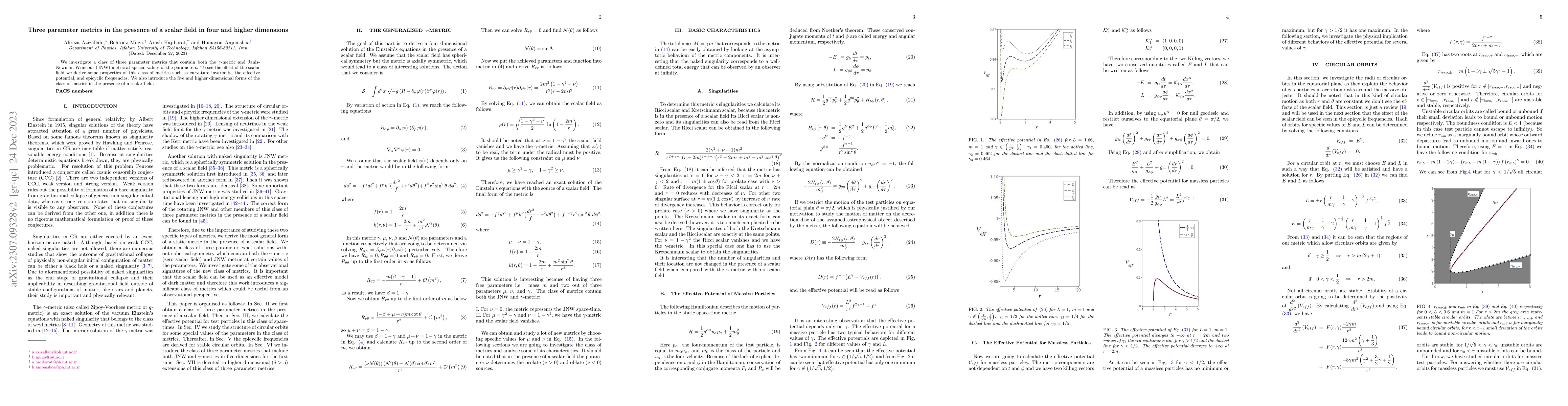 Thumbnail for Three parameter metrics in the presence of a scalar field in four and
  higher dimensions