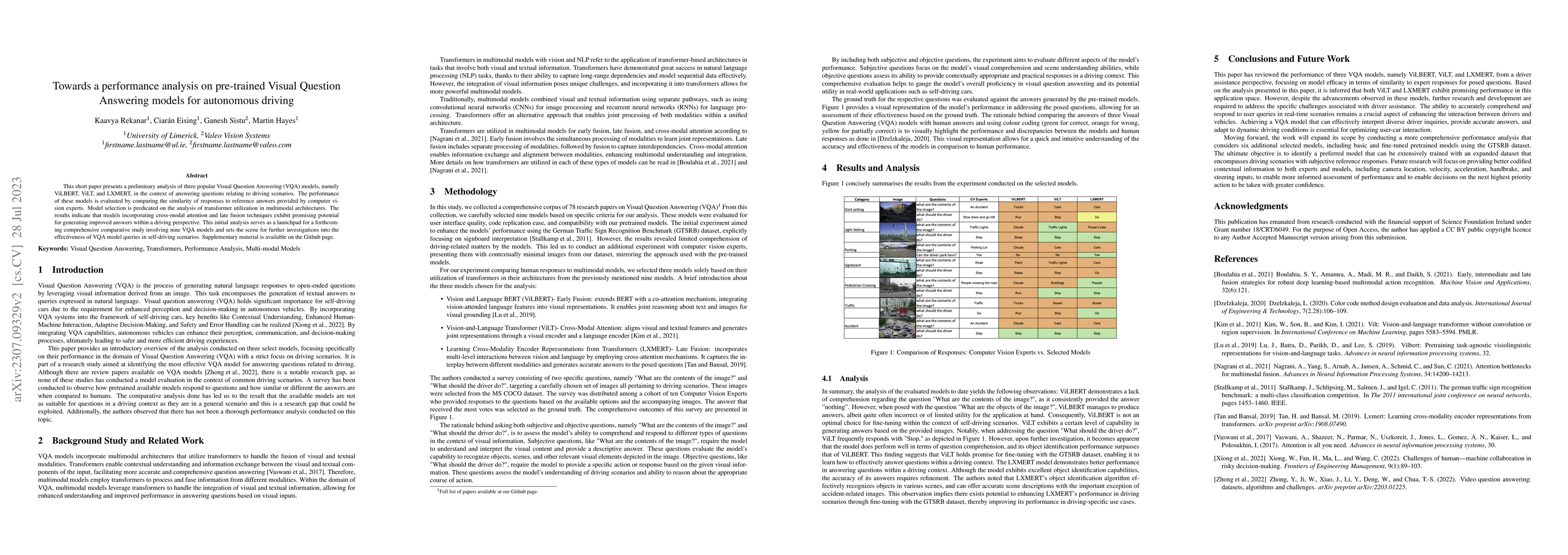 Thumbnail for Towards a performance analysis on pre-trained Visual Question Answering
  models for autonomous driving