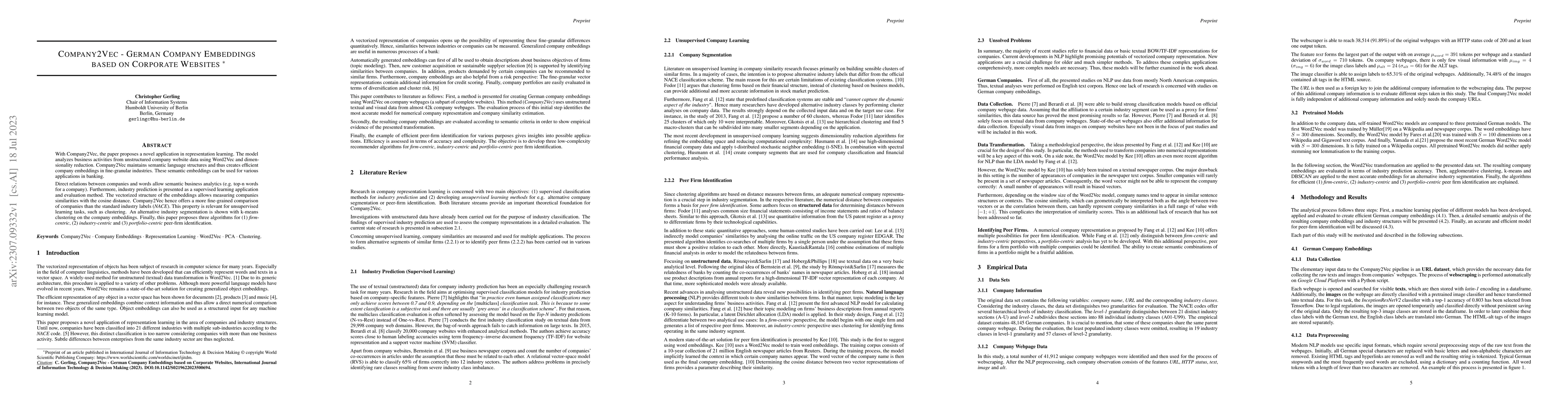 Thumbnail for Company2Vec -- German Company Embeddings based on Corporate Websites