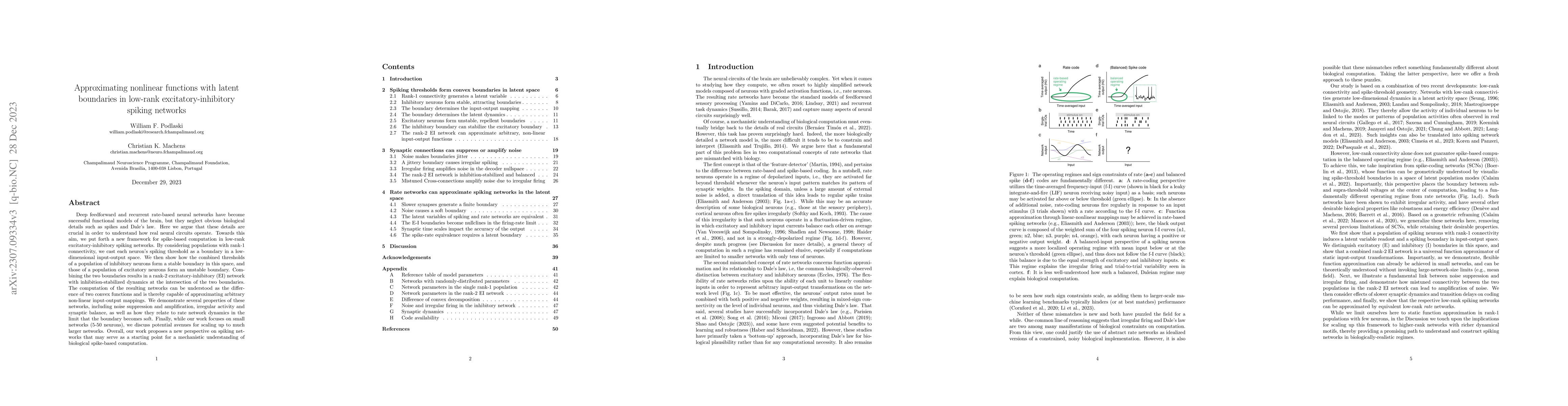 Thumbnail for Approximating nonlinear functions with latent boundaries in low-rank
  excitatory-inhibitory spiking networks