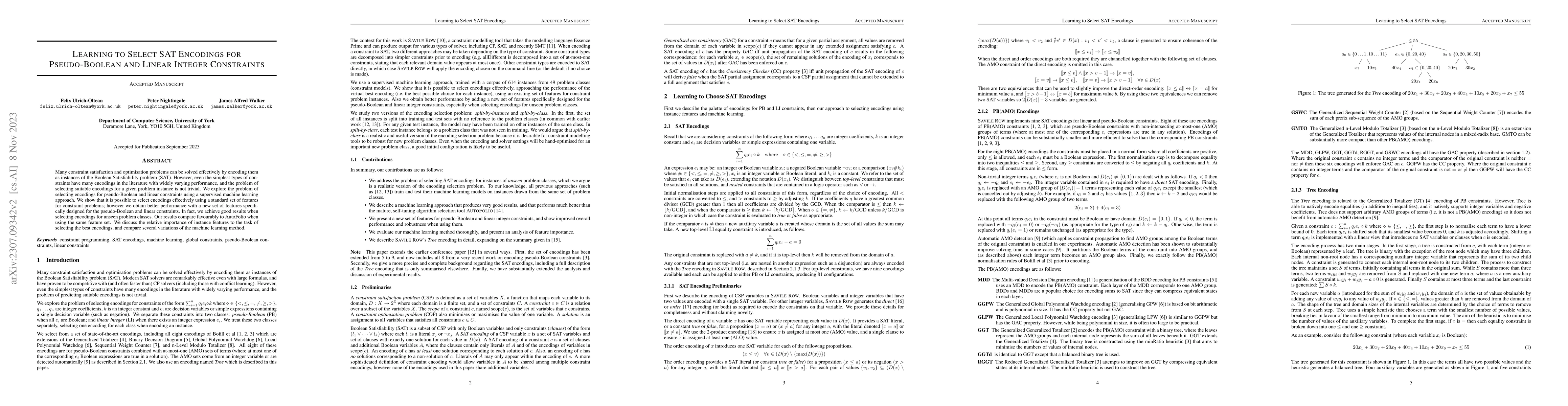 Thumbnail for Learning to Select SAT Encodings for Pseudo-Boolean and Linear Integer
  Constraints