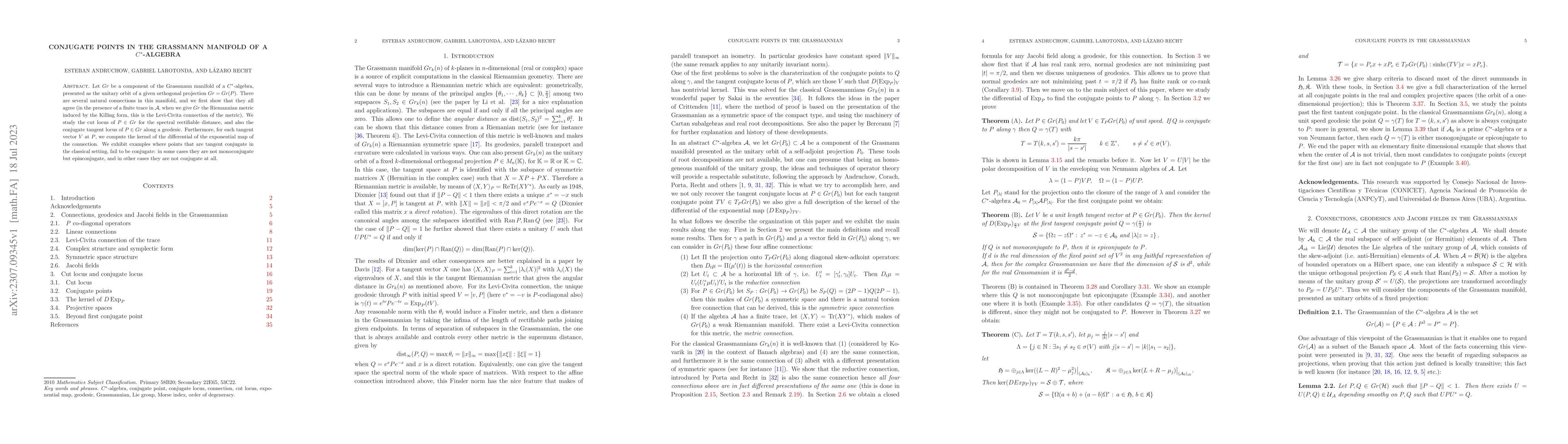 Thumbnail for Conjugate points in the Grassmann manifold of a $C^*$-algebra