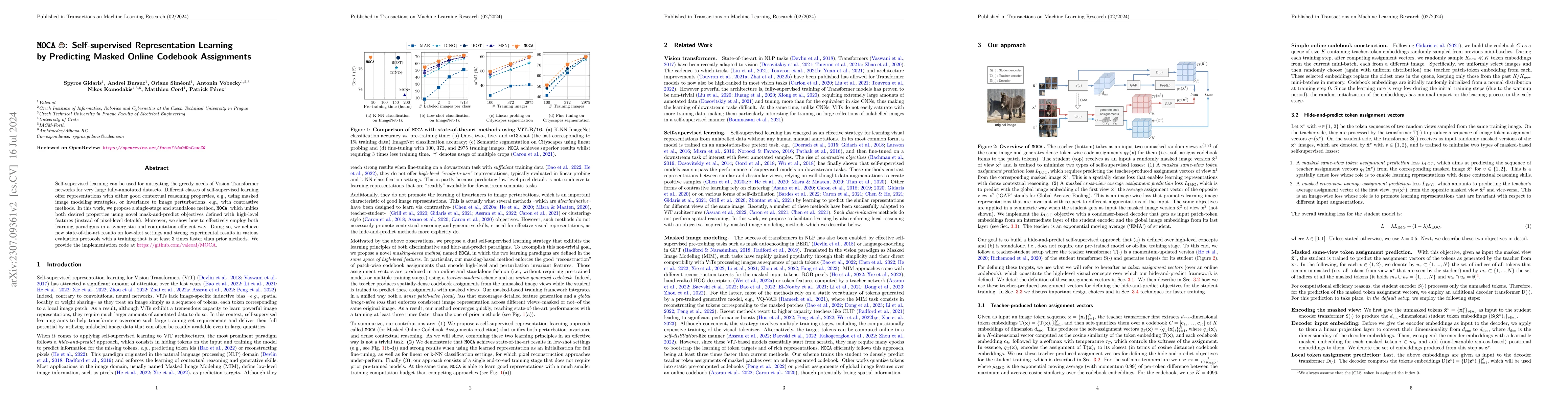 Thumbnail for MOCA: Self-supervised Representation Learning by Predicting Masked
  Online Codebook Assignments