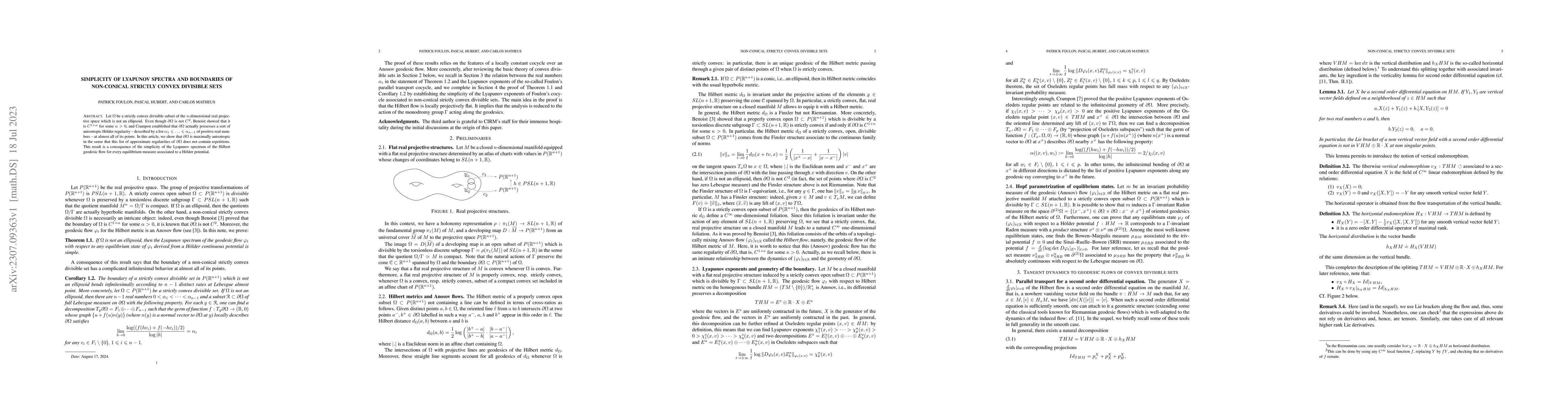 Thumbnail for Simplicity of Lyapunov spectra and boundaries of non-conical strictly
  convex divisible sets