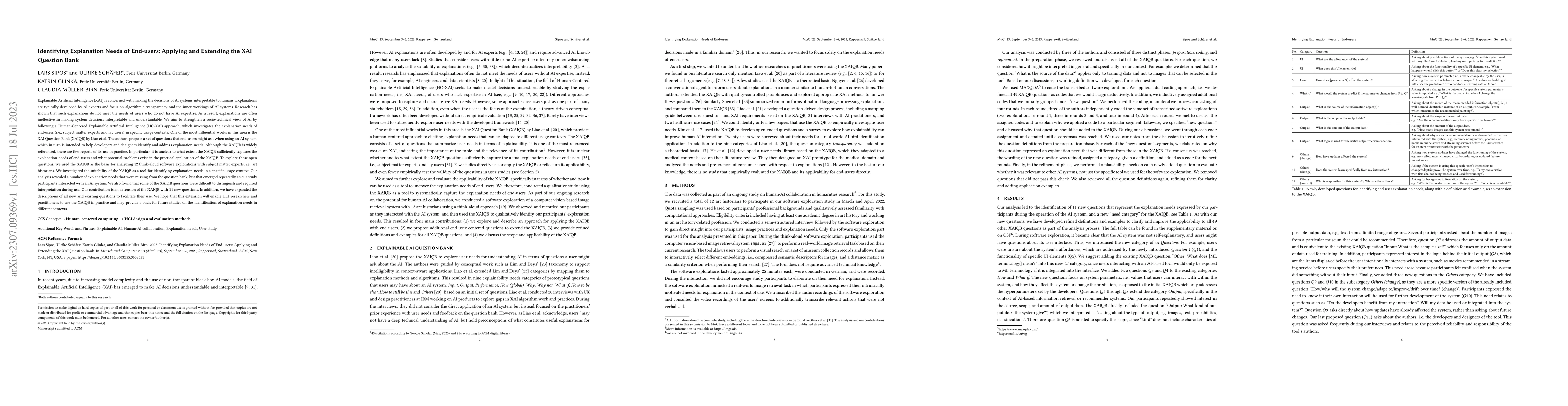 Thumbnail for Identifying Explanation Needs of End-users: Applying and Extending the
  XAI Question Bank