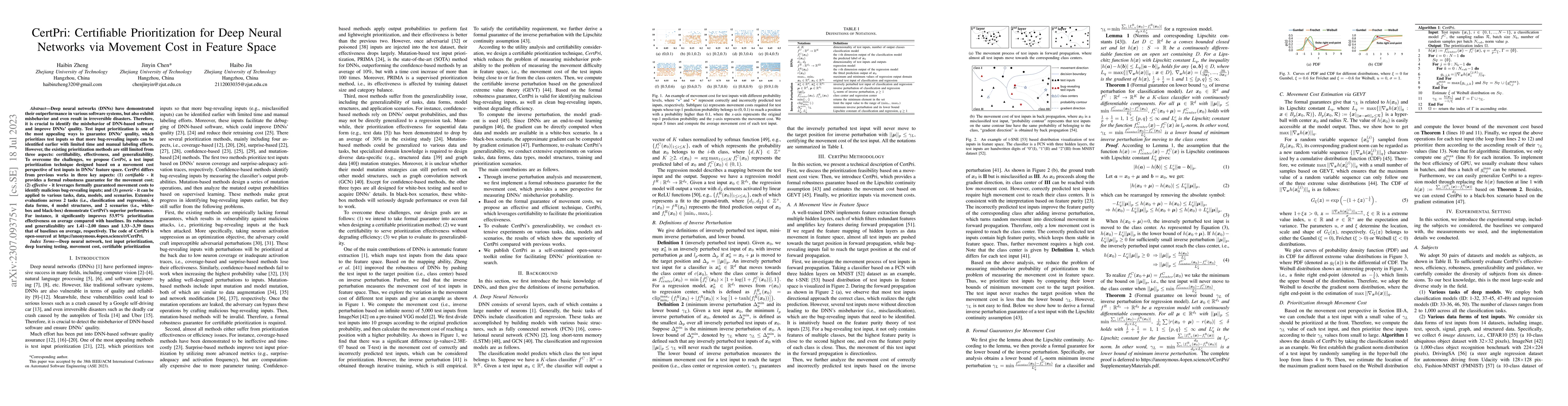 Thumbnail for CertPri: Certifiable Prioritization for Deep Neural Networks via
  Movement Cost in Feature Space