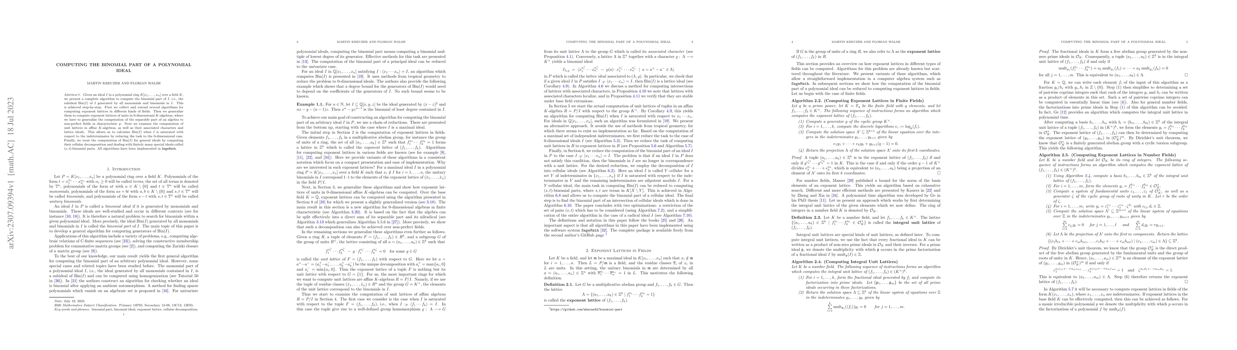 Thumbnail for Computing the Binomial Part of a Polynomial Ideal