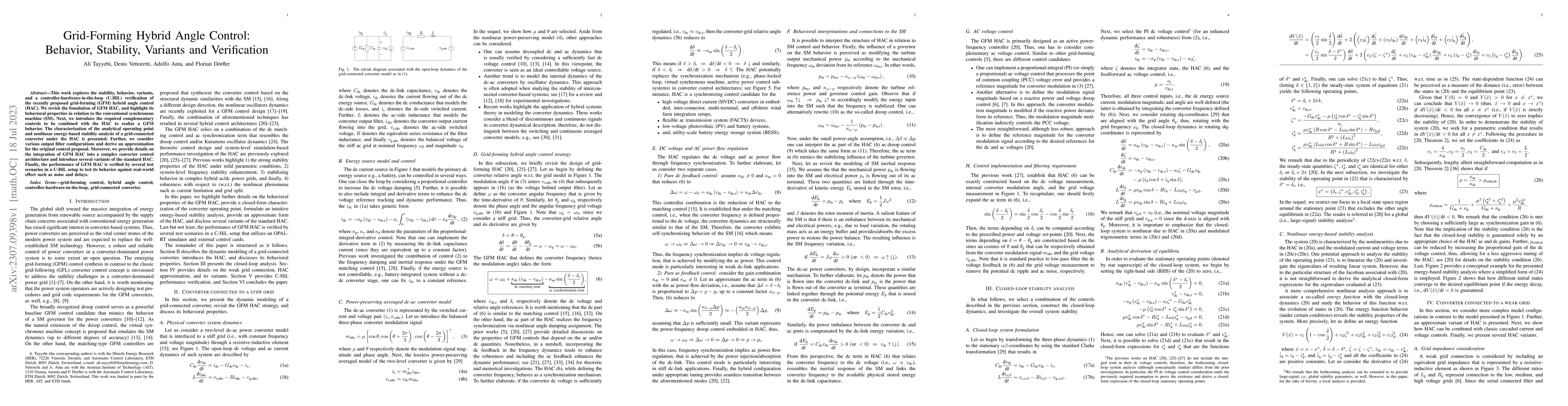 Thumbnail for Grid-Forming Hybrid Angle Control: Behavior, Stability, Variants and
  Verification