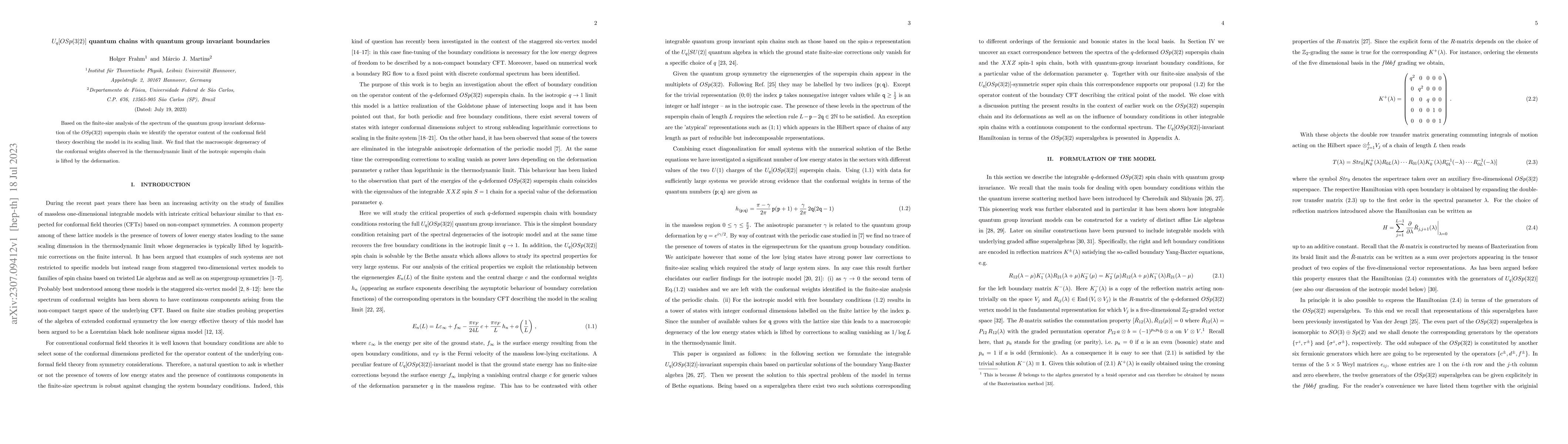Thumbnail for $U_q[OSp(3|2)]$ quantum chains with quantum group invariant boundaries