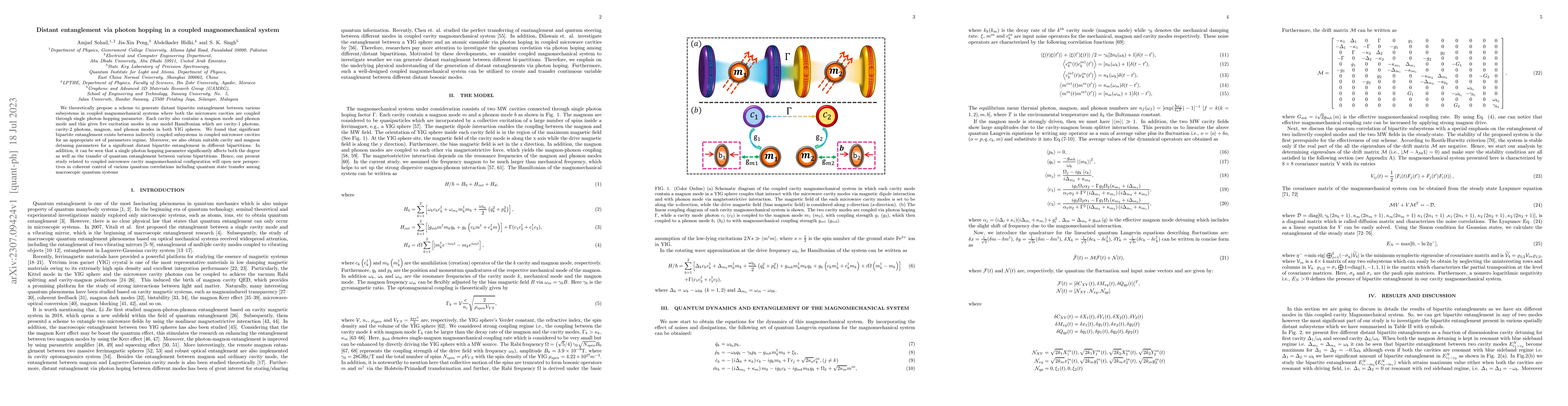 Thumbnail for Distant entanglement via photon hopping in a coupled magnomechanical
  system