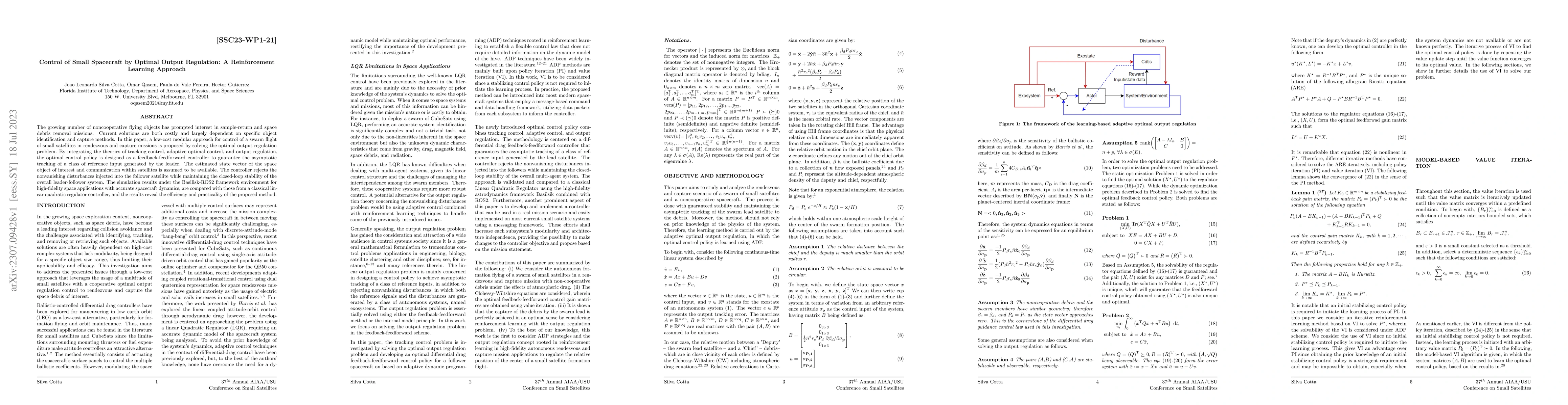 Thumbnail for Control of Small Spacecraft by Optimal Output Regulation: A
  Reinforcement Learning Approach