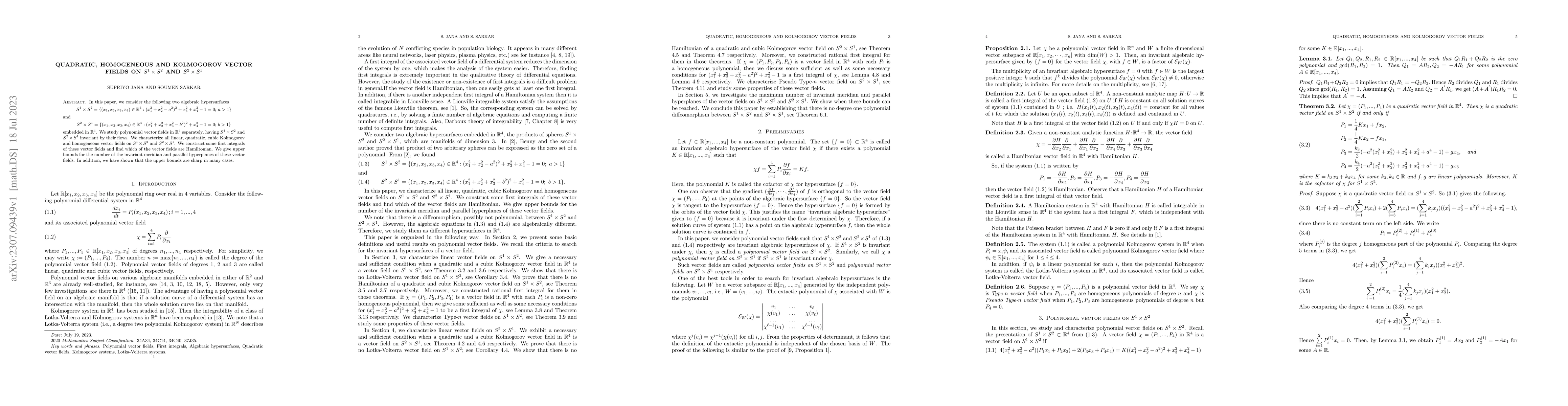 Thumbnail for Quadratic, Homogeneous and Kolmogorov vector fields on $S^1\times S^2$
  and $S^2 \times S^1$