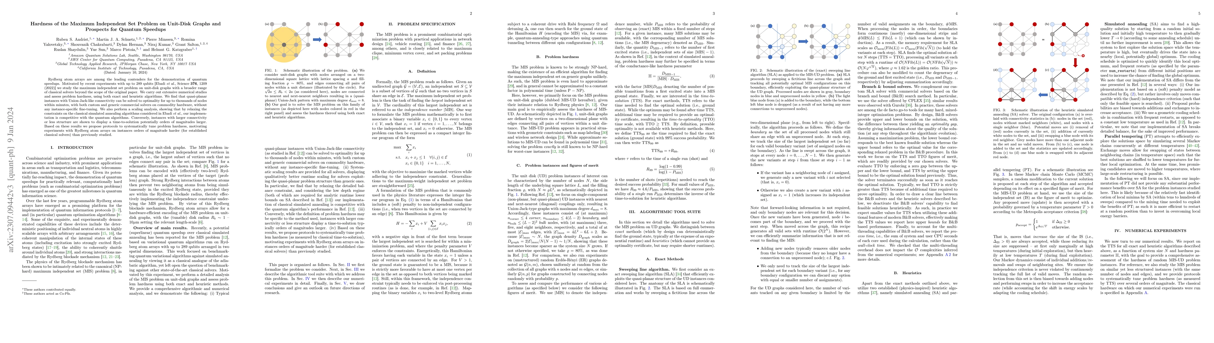 Thumbnail for Hardness of the Maximum Independent Set Problem on Unit-Disk Graphs and
  Prospects for Quantum Speedups