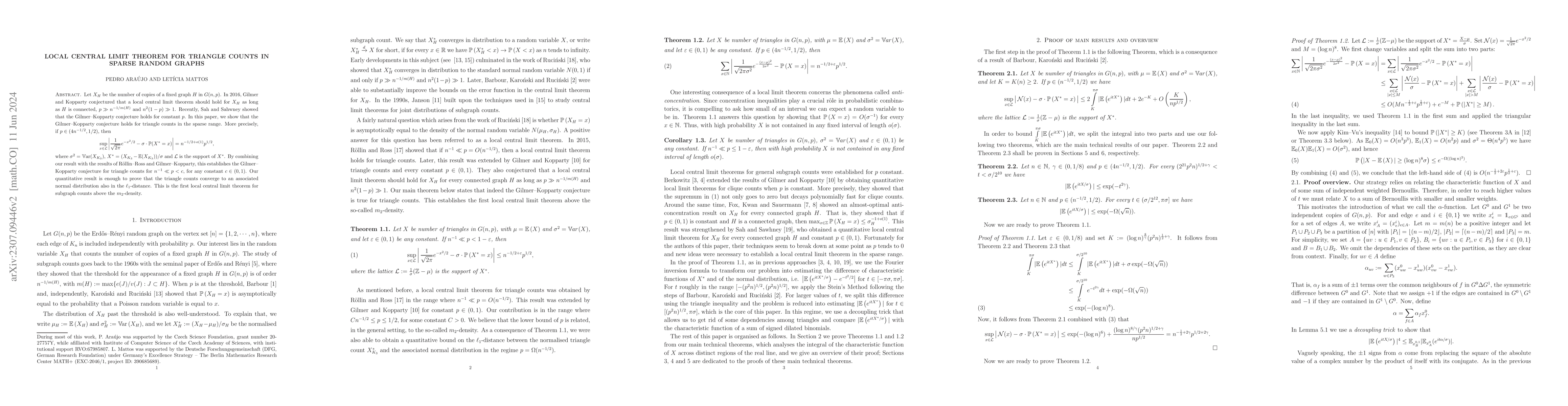 Thumbnail for Local central limit theorem for triangle counts in sparse random graphs