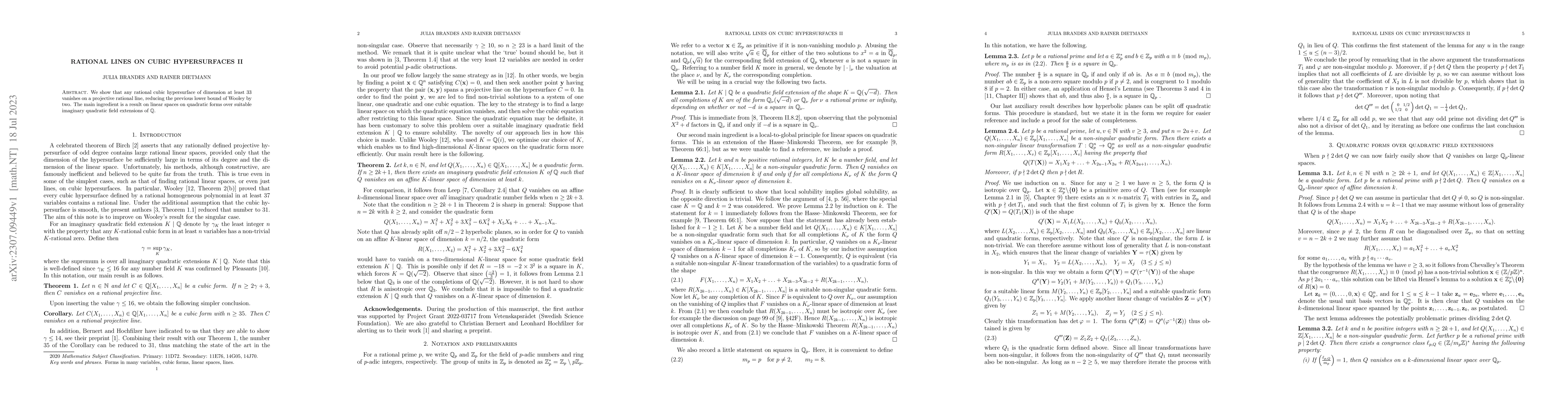 Thumbnail for Rational lines on cubic hypersurfaces II