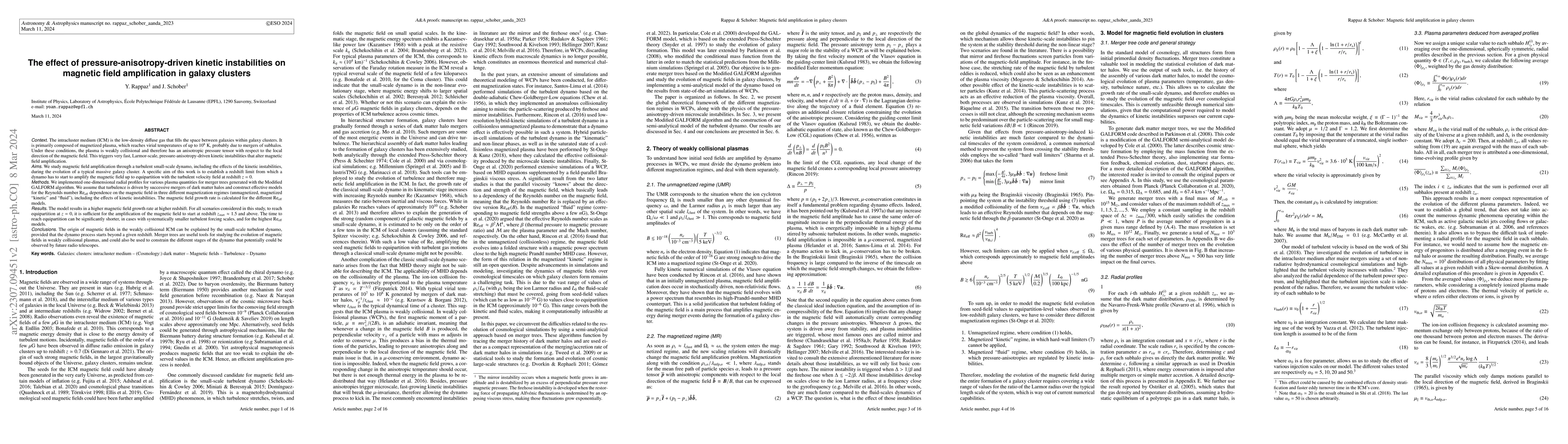 Thumbnail for The effect of pressure-anisotropy-driven kinetic instabilities on
  magnetic field amplification in galaxy clusters