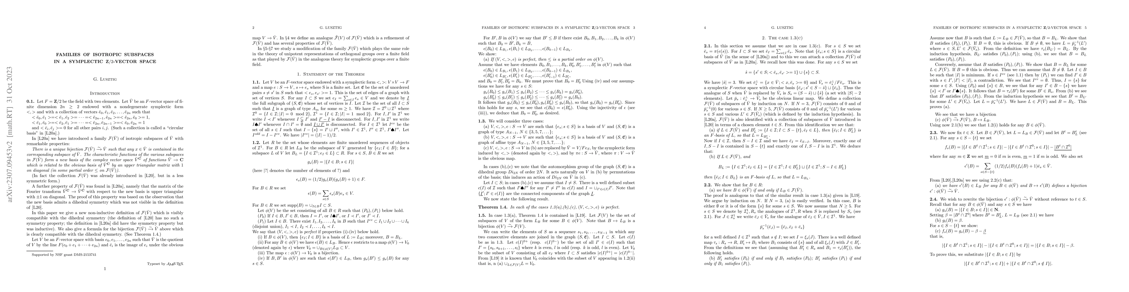 Thumbnail for Families of isotropic subspaces of a symplectic Z/2-vector space