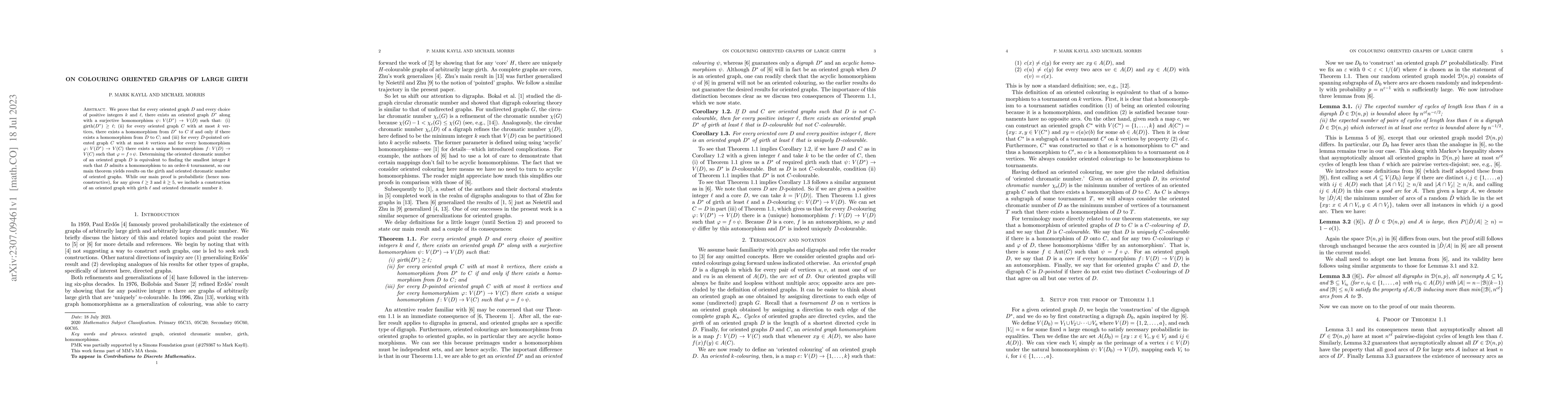 Thumbnail for On colouring oriented graphs of large girth
